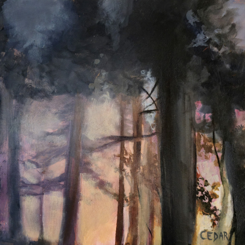 Glow in the Woods. 12" x 12", Acrylic on Wood, © 2024 Cedar Lee