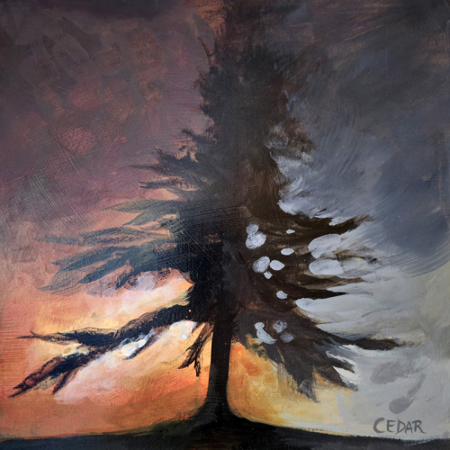 Night Tree. 12" x 12", Acrylic on Wood, © 2024 Cedar Lee