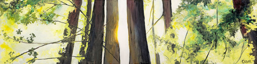 Yellow Forest Sparkle. 12" x 48", Acrylic on Wood, © 2024 Cedar Lee