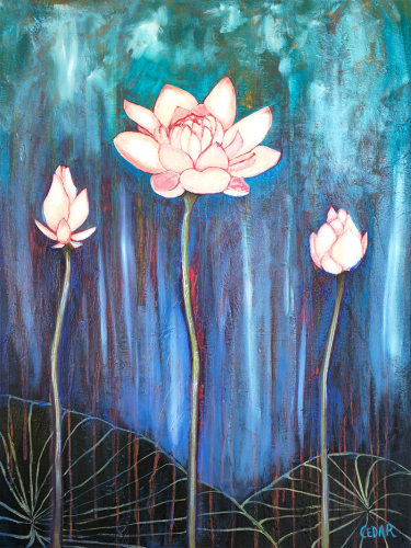 Courage Blooms. 40″ x 30″, Oil on Canvas, © 2024 Cedar Lee