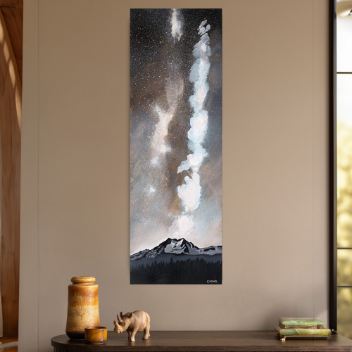 Milky Way Over Mt. Olympus. 36" x 12", Acrylic on Wood, $900