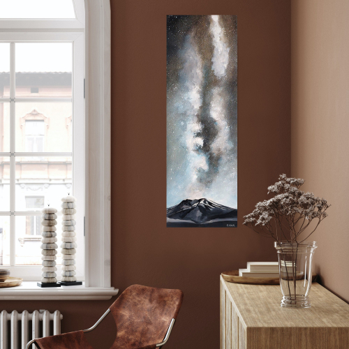 Milky Way Over Mt. St. Helens. 36" x 12", Acrylic on Wood, $900