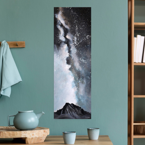 Milky Way Over Mt. Stuart. 36" x 12", Acrylic on Wood, $900