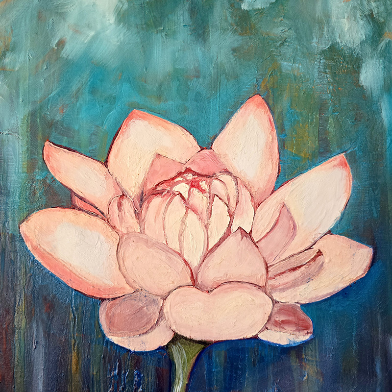 Closeup detail of lotus flower painting