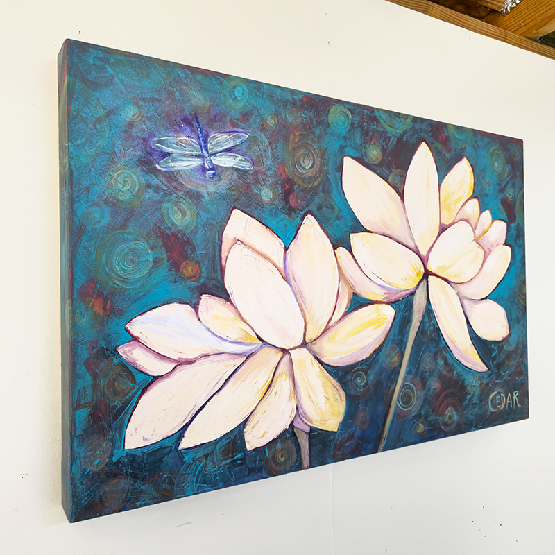Cedar Lee dragonfly lotus art