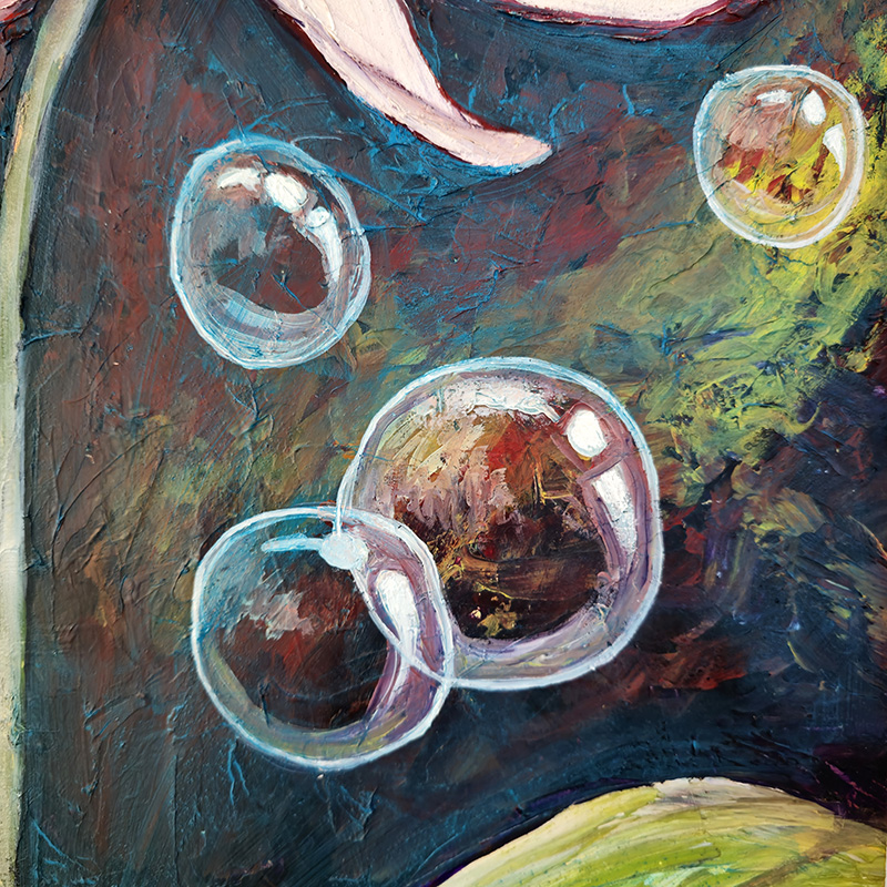 Closeup detail of bubbles in oil painting