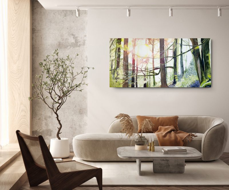 Spring Forest painting by Cedar Lee shown in a sunny living room