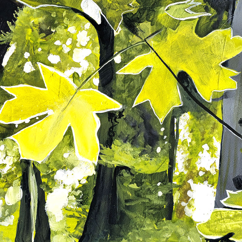 Closeup detail of maple leaves in painting