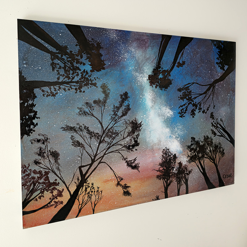 Milky Way and Trees painting by Cedar Lee: Beneath Cosmic Light